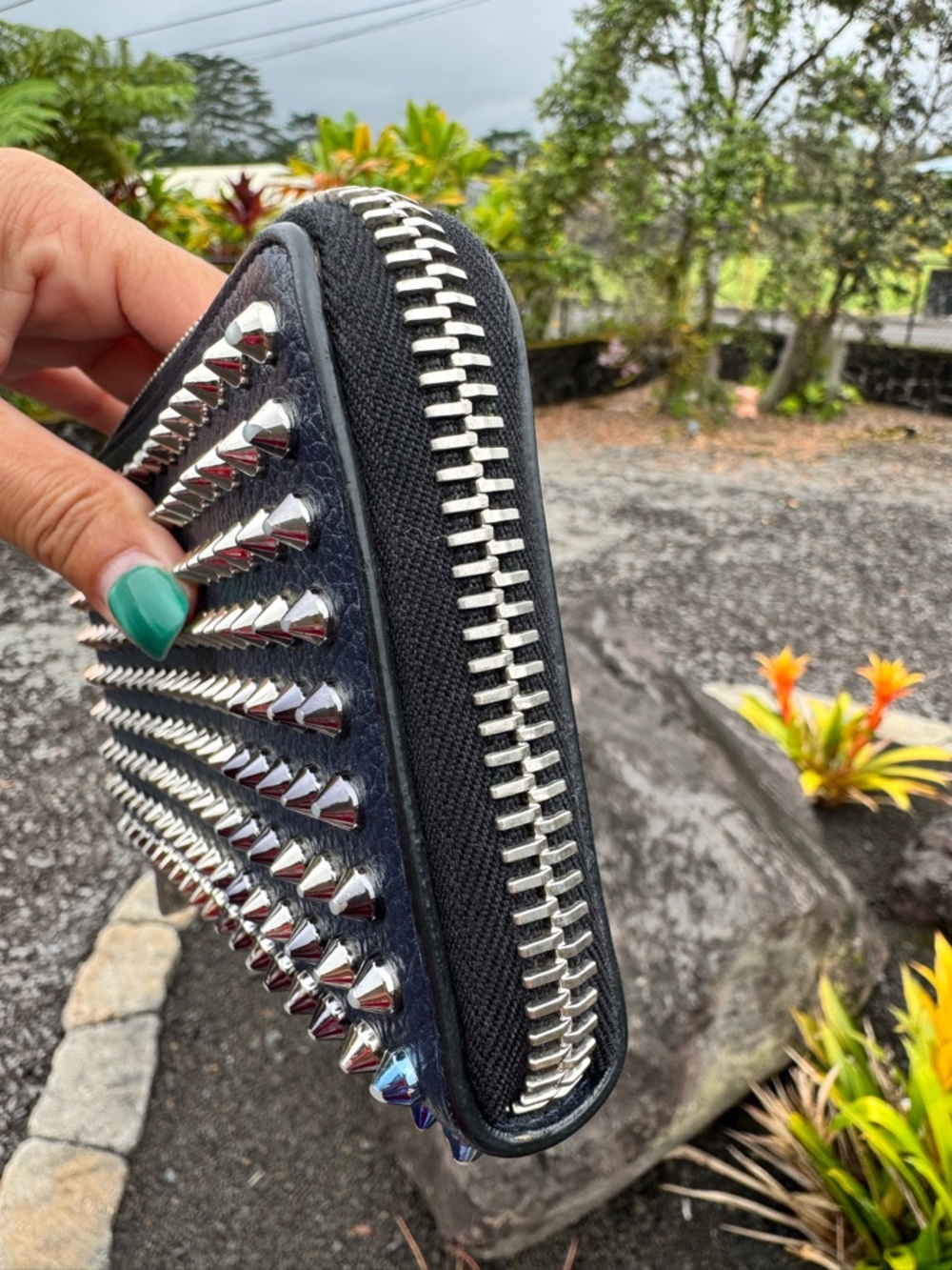 Christian Louboutin Studded Zip Around Wallet Multicolor Spikes Red Interior - Picture 5 of 13
